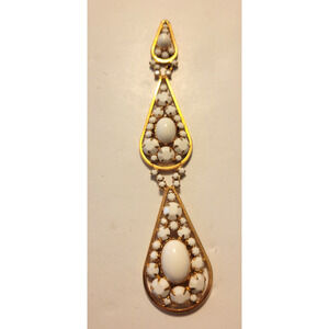 Vintage Estate Pendant Gold Tone White Enamel Crystal Teardrop Fashion Jewelry